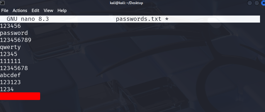 Password List Screenshot